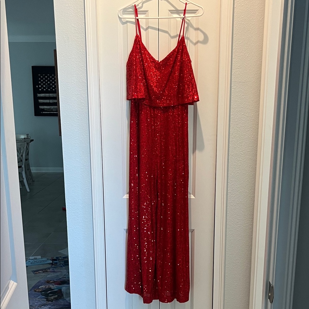 Glamorous Red Sequin jumpsuit size medium